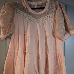POL Pink Lace Puff Sleeve Blouse